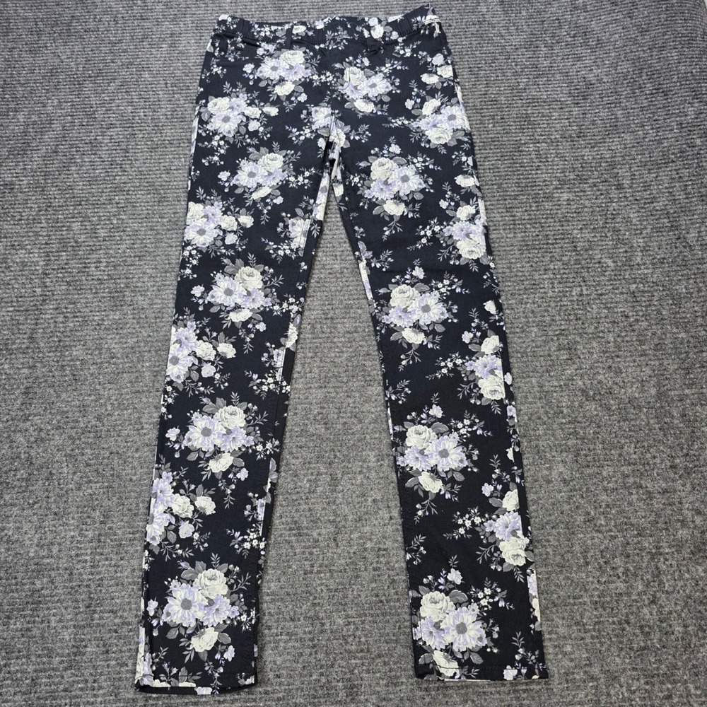 Jordache Floral Jeggings Girl's Size XL 14-16 Black Purple White Stretch Cotton